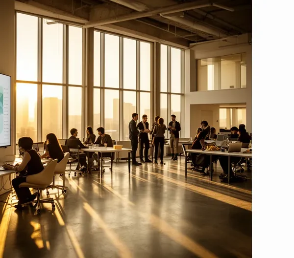 Vue d'ensemble d'un espace de travail moderne montrant la flexibilité de l'organisation temporelle avec des graphiques de planification annuelle