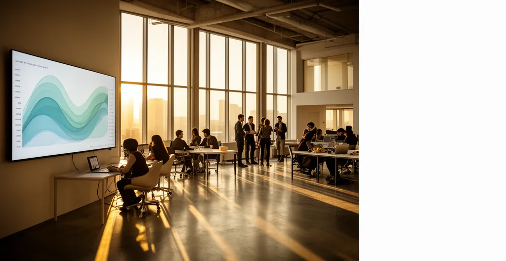 Vue d'ensemble d'un espace de travail moderne montrant la flexibilité de l'organisation temporelle avec des graphiques de planification annuelle