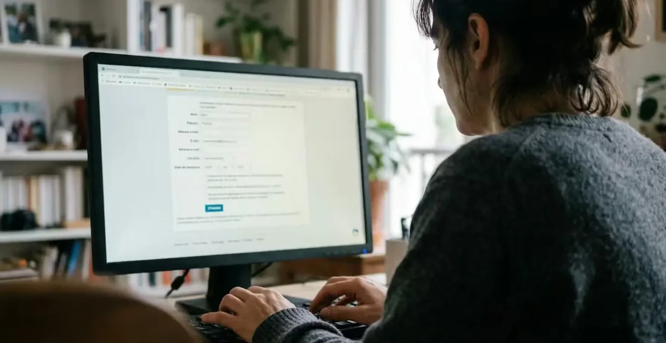 Vue par-dessus l'épaule d'une personne naviguant sur le formulaire de création SARL en ligne