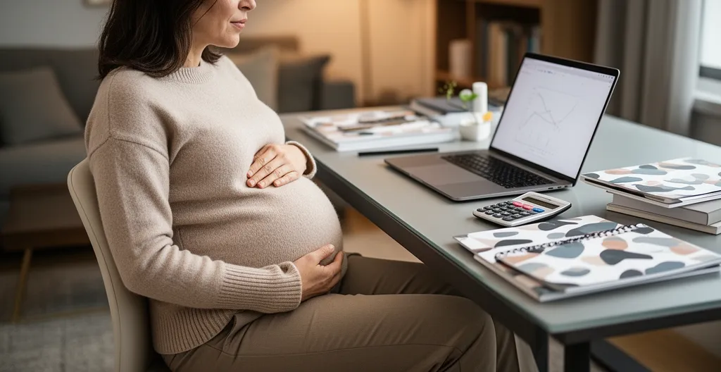 Femme enceinte indépendante travaillant depuis son bureau à domicile avec documents financiers
