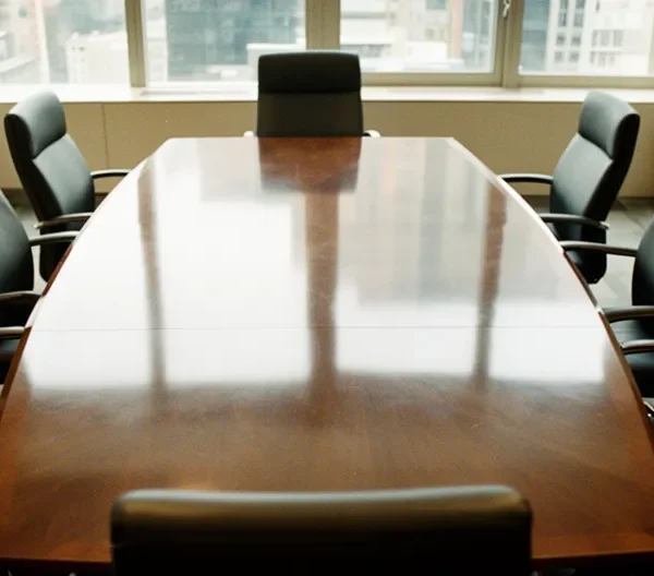 Entrepreneurs réunis autour d'une table en bois avec documents de création d'entreprise et maquettes architecturales représentant différentes structures juridiques