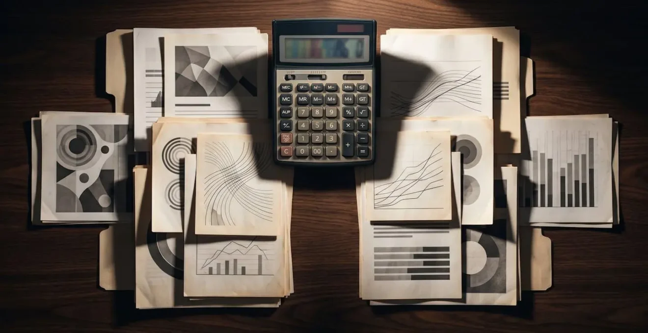 Documents d'assurance éparpillés sur une table avec calculatrice et graphiques, symbolisant le choix stratégique.