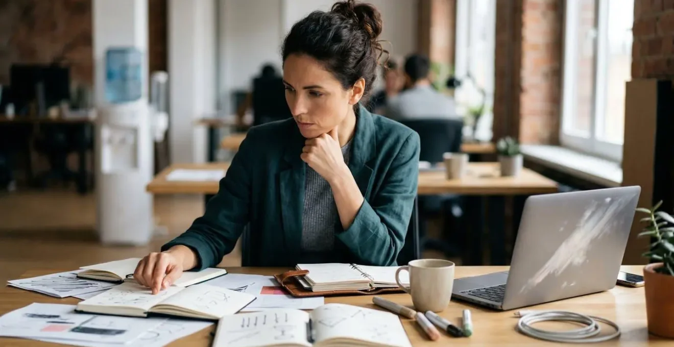 Entrepreneur gérant plusieurs activités depuis son bureau moderne avec équipements variés