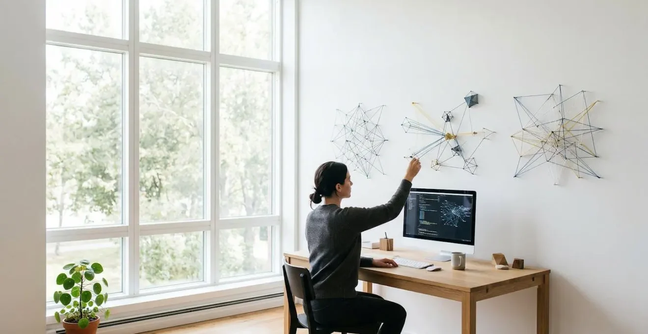 Consultant créant du contenu stratégique dans un espace de travail épuré