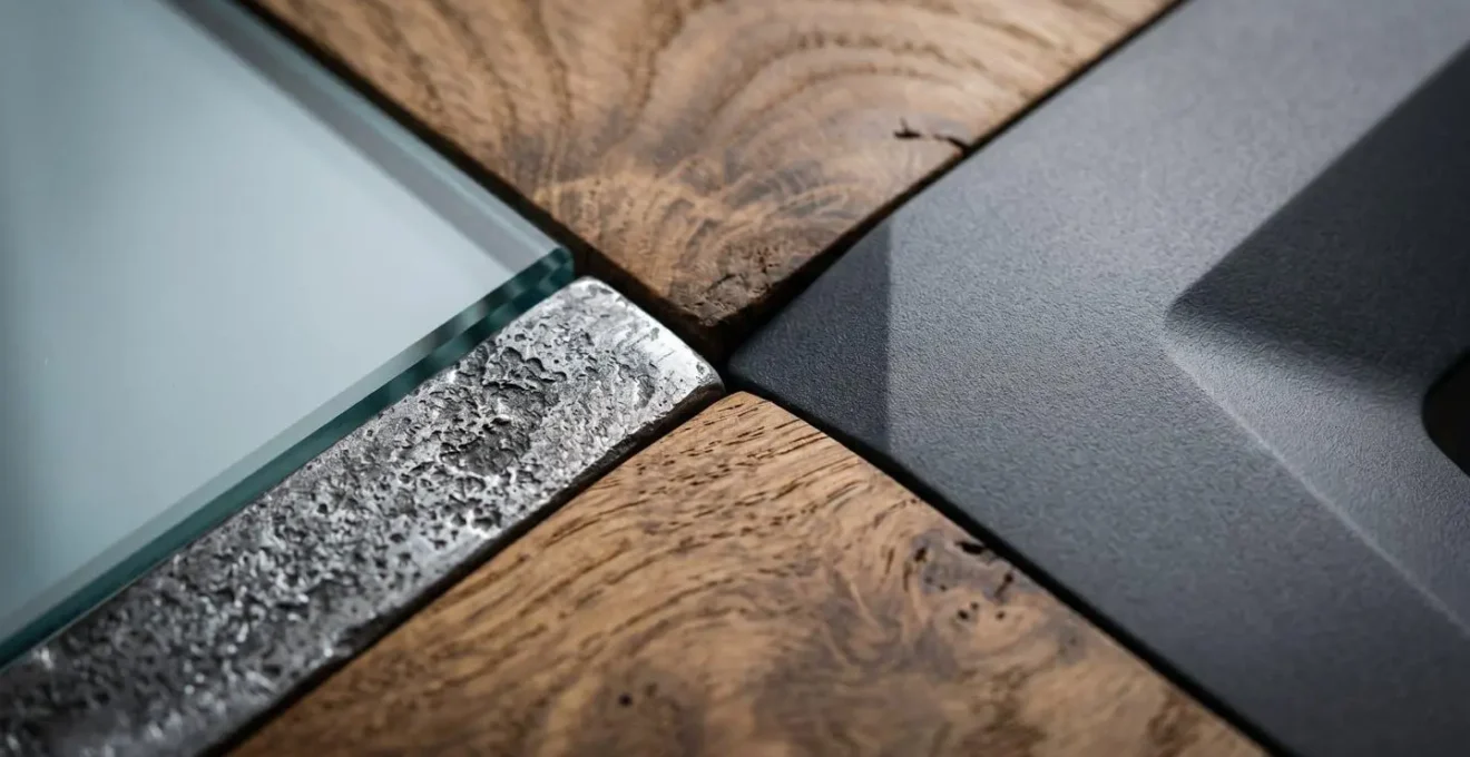Vue macro de surfaces texturées représentant différents secteurs d'activité