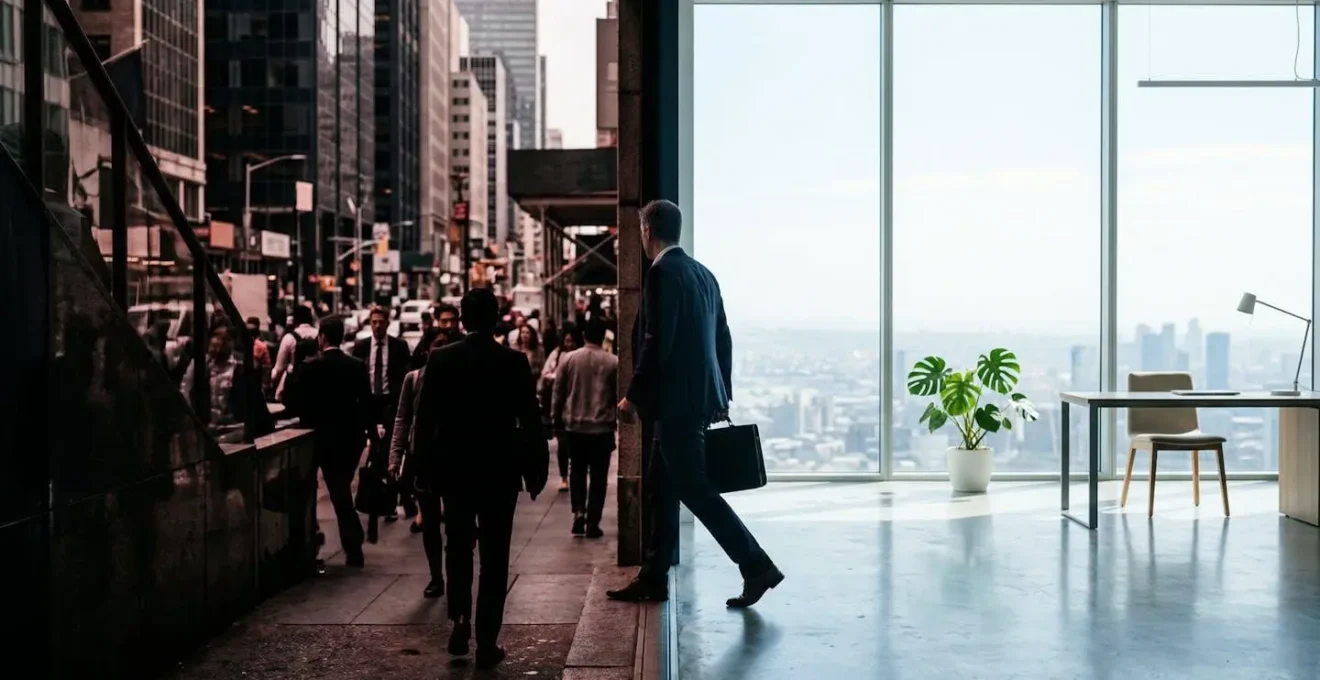 Représentation métaphorique de la transition d'un océan rouge saturé vers un océan bleu vierge pour les entreprises