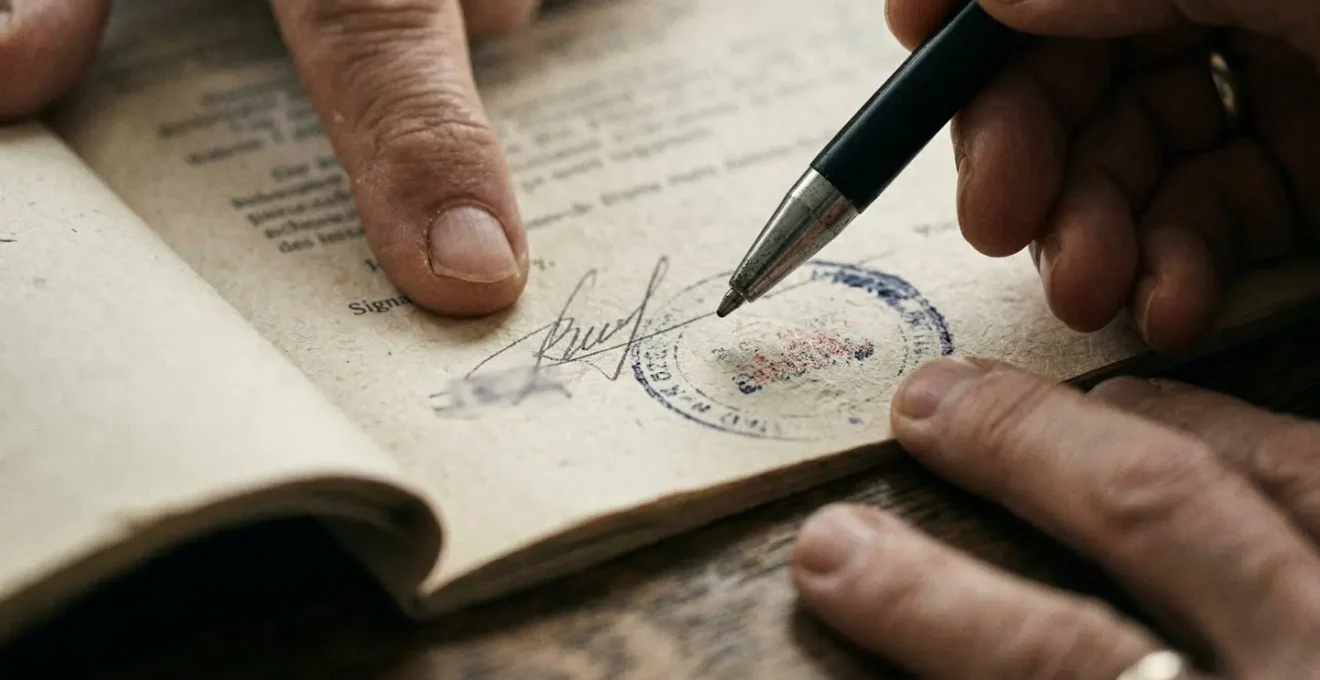 Artisan examinant attentivement son contrat d'assurance avec un expert