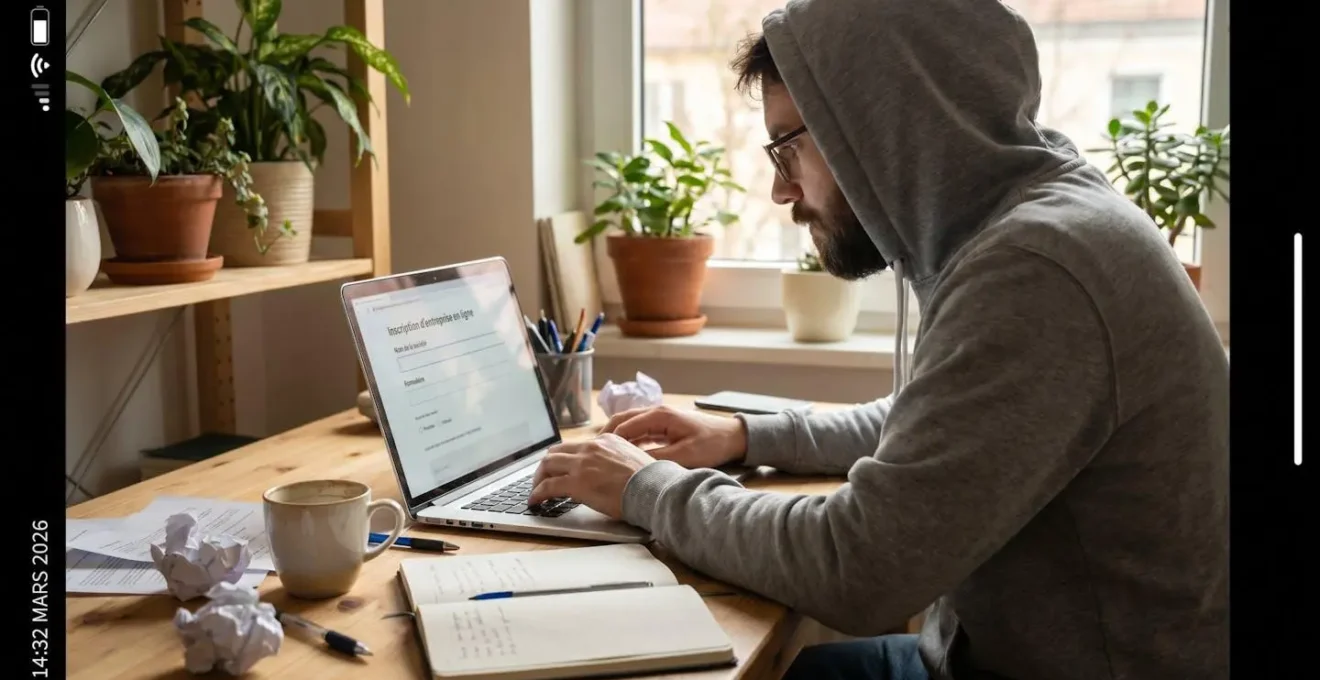 Une personne de profil travaille sur un ordinateur portable à son bureau à domicile pour remplir un formulaire d
